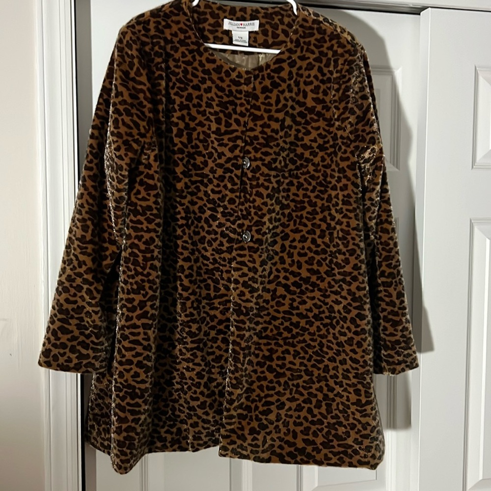 Dennis Basso Brown Leopard Print Teddy Jacket